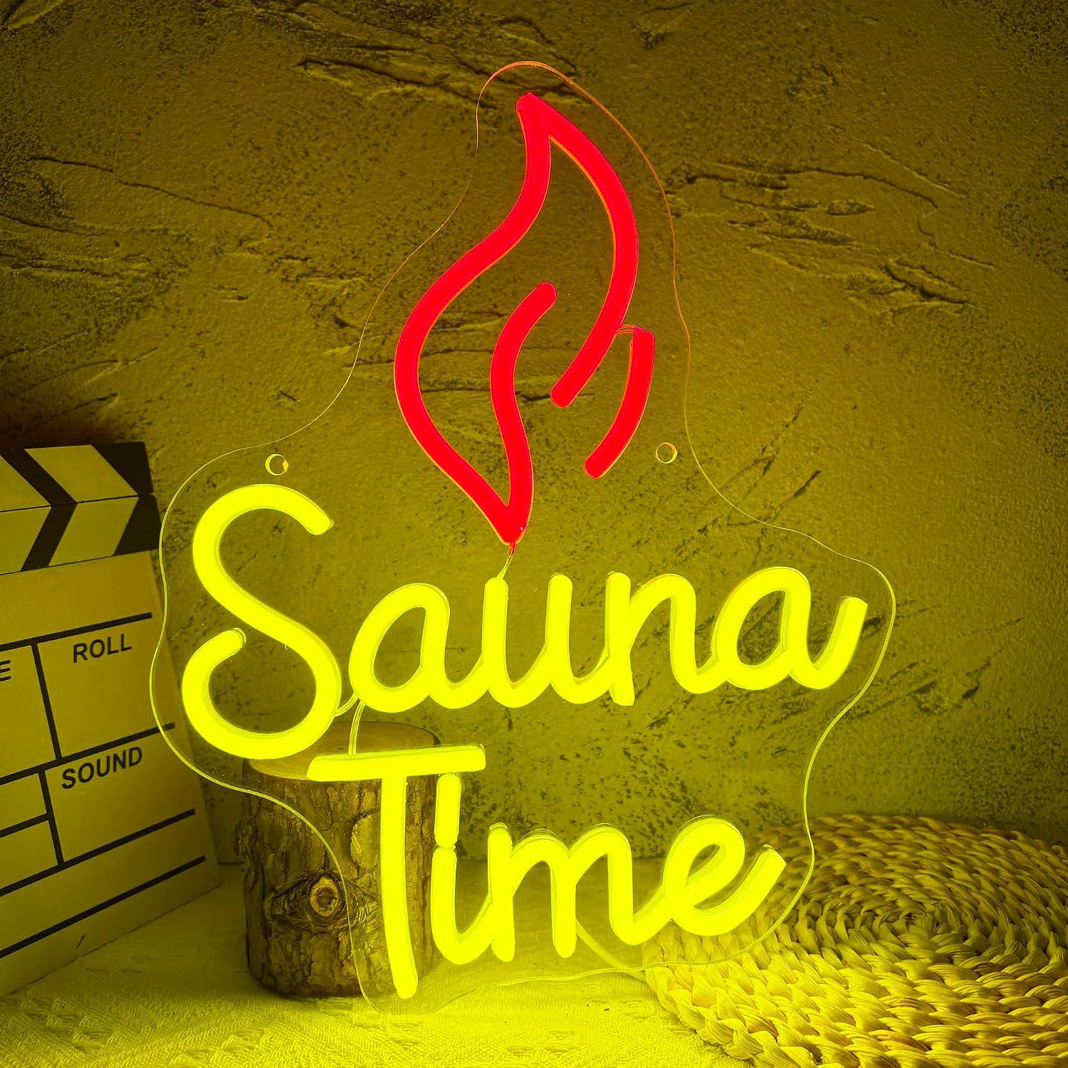 Spa Wellness Gym - Neonowy Znak Sauna Time, Ściemnialne Światła